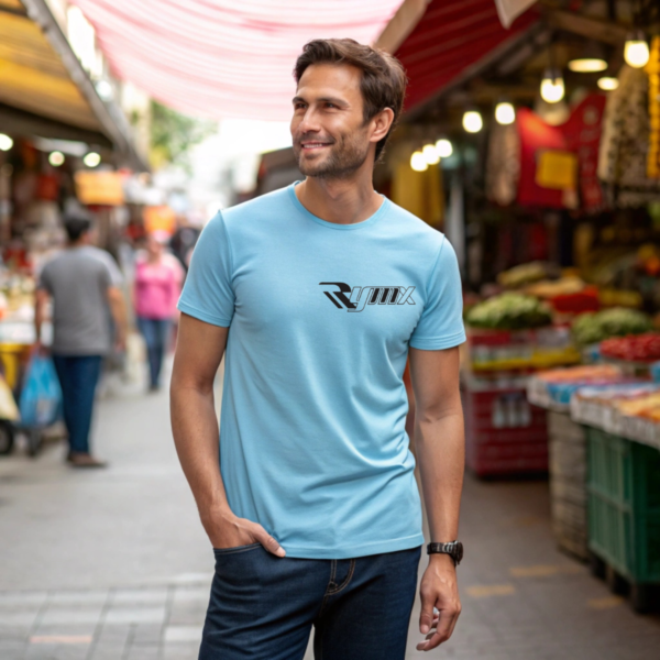 RYMX Men's Sky Blue Round Neck T-Shirt - 100% Cotton, Short Sleeve, Casual Slim Fit, Breathable